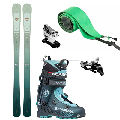 SKIALP SET -Lyže Rossignol Escaper W 80 Open + vázání Look ST 10 Black/White + boty Scarpa F1 wmn antracite aqua 21/22 + pásy Rossignol L2 Skin Escaper 80 / 80 Pro